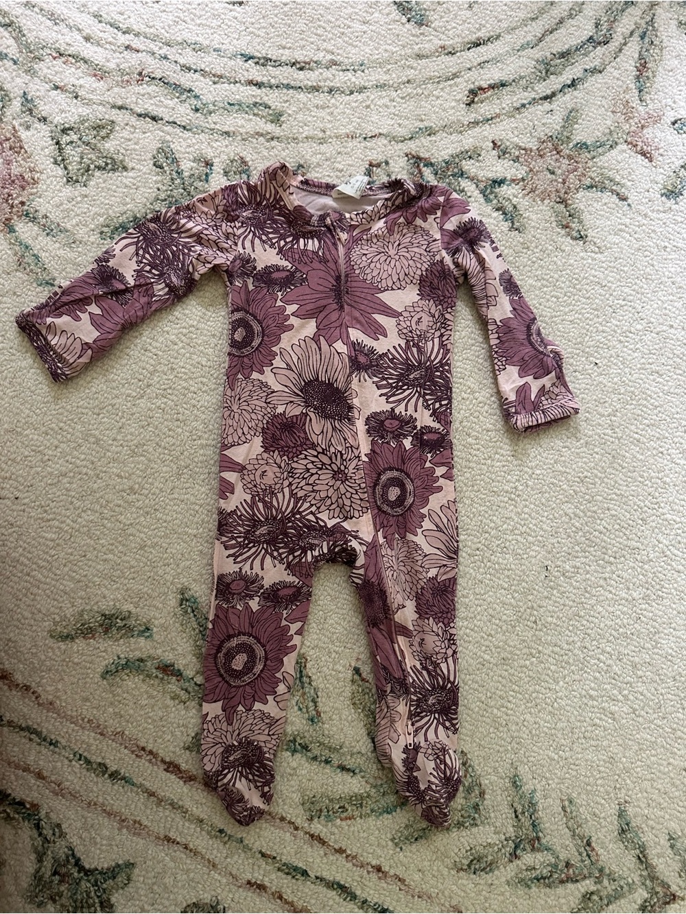 Kate Quinn Floral Print Mauve/Pink Long-Sleeve Footed One-Piece